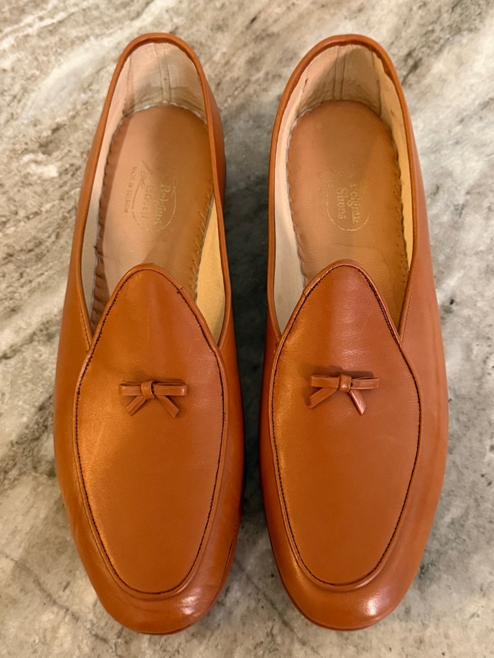 BELGIAN SHOES MR CASUAL LOAFER LIGHT BROWN TAN LEATHER SLIPPERS 13 $850 BOW TIE